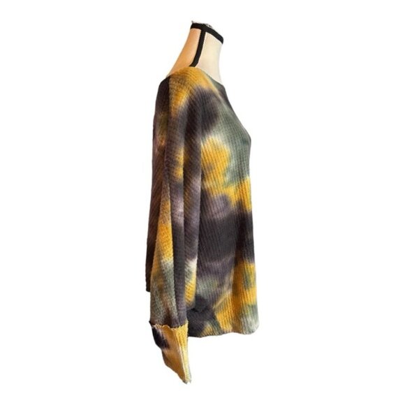 Women’s Large Fantastic Fawn Oversized Tie Die Drop Shoulder Waffle Knit - Picture 6 of 8